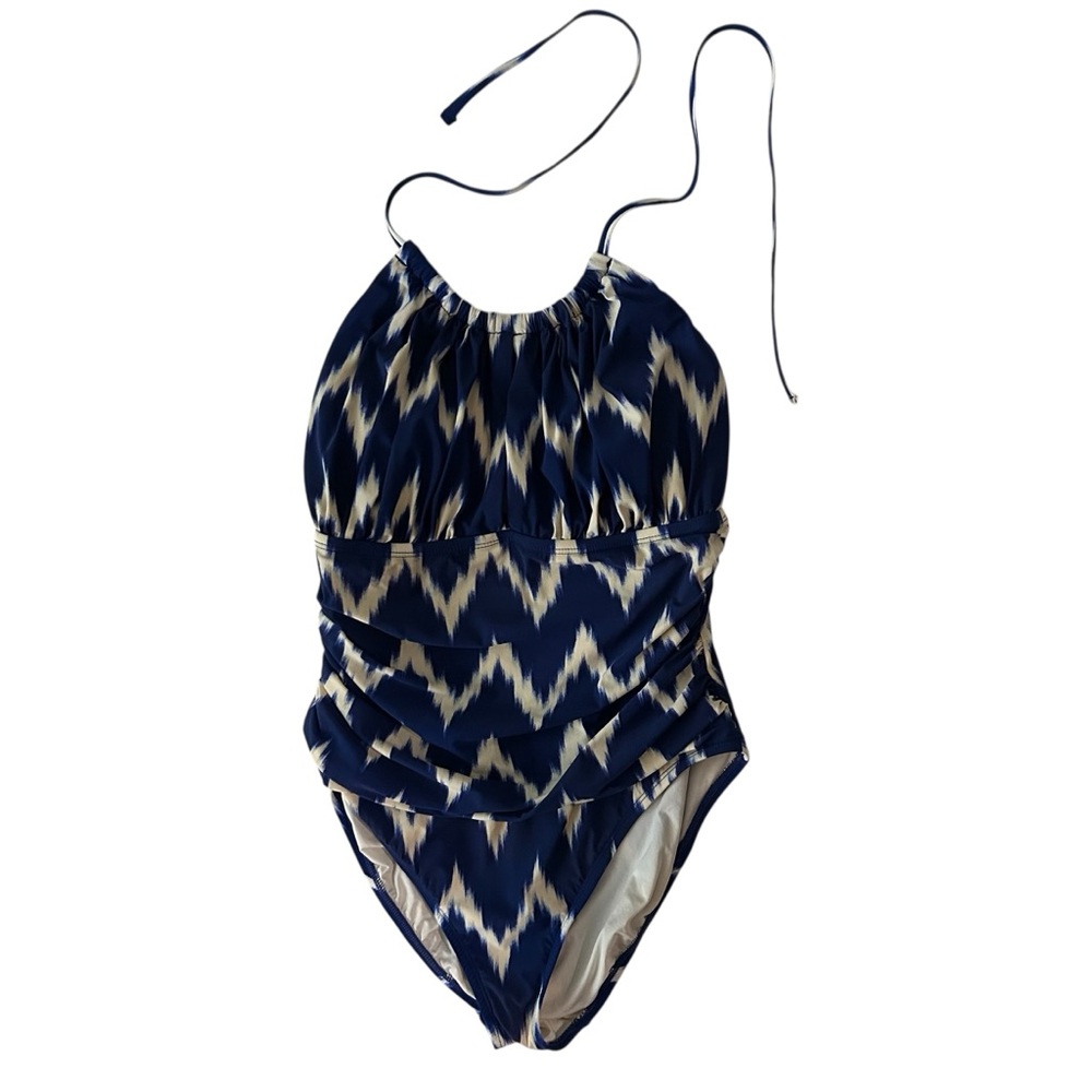 La Blanca Women’s One Piece Navy and Cream Swimsuit made in USA - Size 10